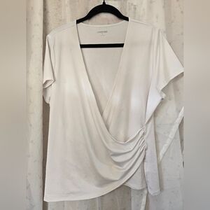 EUC White Short Sleeve Wrap Swim Rash Guard UPF 50 Shirt